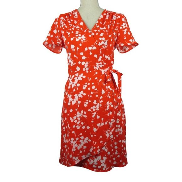J.Crew Red and White Floral Printed Wrap Dress Size 2 Fall - Picture 1 of 7